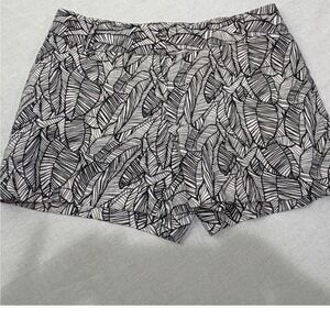 LOFT Ann Taylor‎ Womens Linen Shorts Black White Leaf Print Casual Summer Size 4